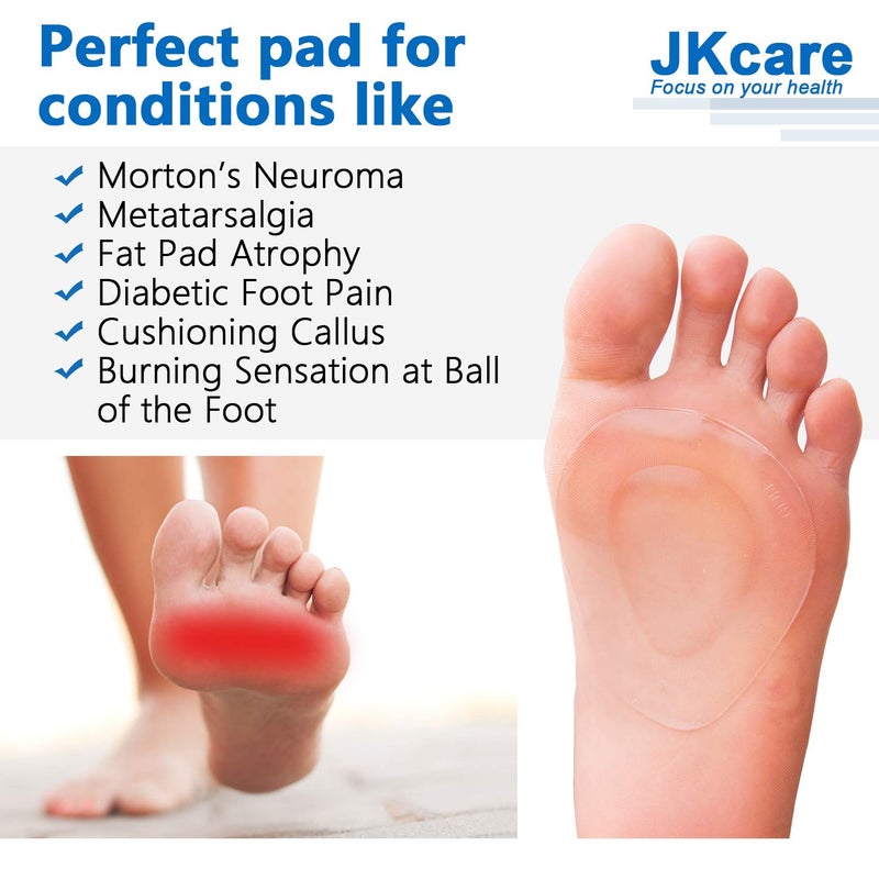 JKcare Gel Metatarsal Pads (Adhesive-Backed)  Ball of Foot Cushions  Forefoot Support for Metatarsalgia  Mortons Neuroma  Aching Feet Pain Relief- 6 Pack - Image 4